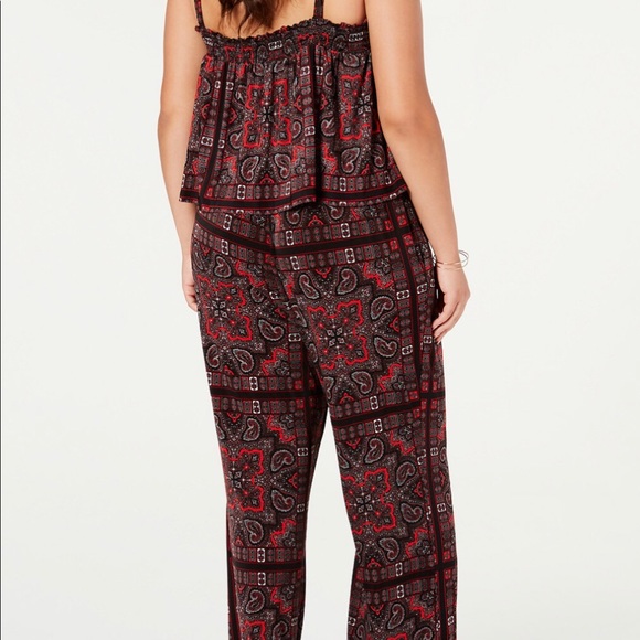 0X 2X 3X INC Black & Red Smocked Paisley Jumpsuit - Picture 3 of 6